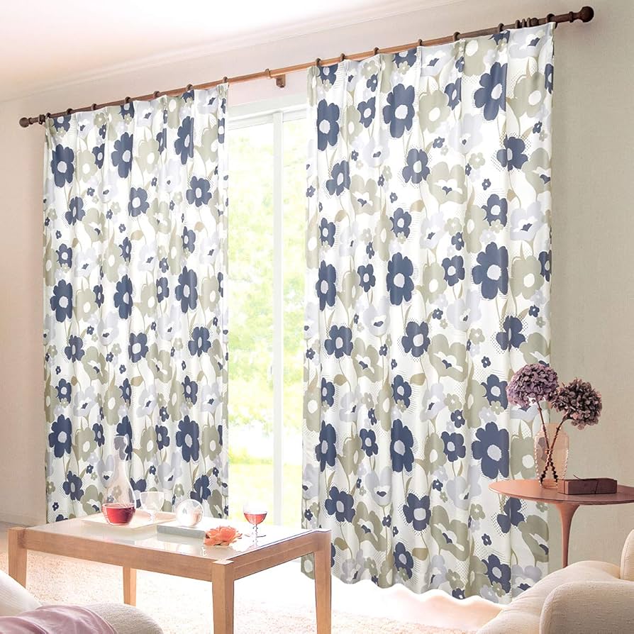 Amazon｜[カーテンくれない] 花柄 遮光カーテン 防炎 形状記憶加工「華